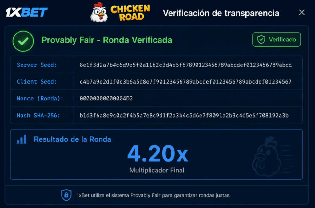 Verificación de transparencia y algoritmo Provably Fair en Chicken Road 1xBet - 1xbet-app.ve 