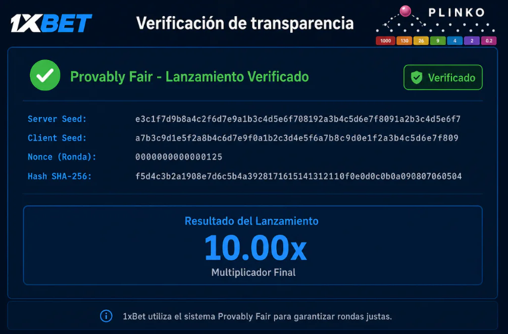 Verificación de transparencia y algoritmo Provably Fair en Plinko 1xBet - 1xbet-app.ve 